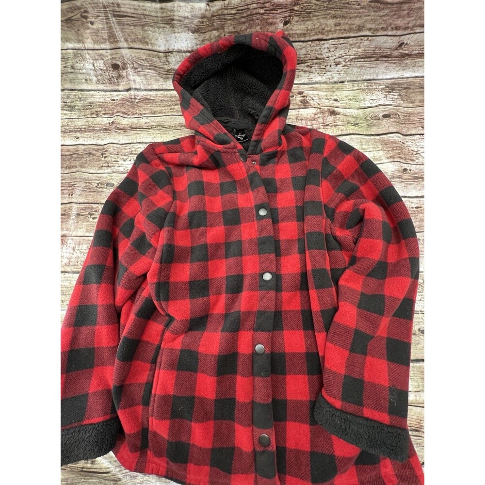 Cuddl Duds Women's Red And Black Plaid Fleecewear Snap-Closed Sweater Size 1XL
